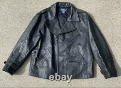 Vintage Polo Ralph Lauren Black Leather Motorcycle Jacket Size XL RRL Country