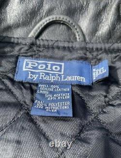 Vintage Polo Ralph Lauren Black Leather Motorcycle Jacket Size XL RRL Country
