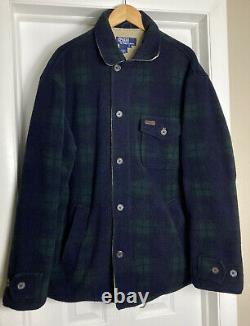 Vintage Polo Ralph Lauren Blackwatch Plaid Fleece Jacket L USA Sport Stadium