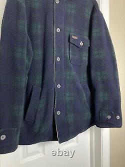 Vintage Polo Ralph Lauren Blackwatch Plaid Fleece Jacket L USA Sport Stadium