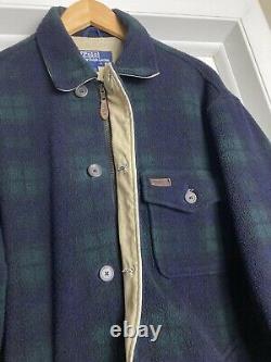 Vintage Polo Ralph Lauren Blackwatch Plaid Fleece Jacket L USA Sport Stadium