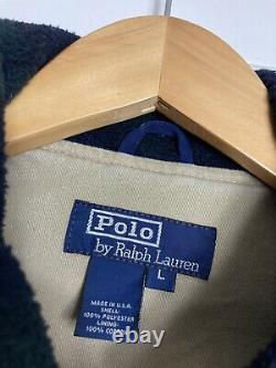 Vintage Polo Ralph Lauren Blackwatch Plaid Fleece Jacket L USA Sport Stadium