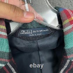 Vintage Polo Ralph Lauren Blazer Jacket Mens 40 Multicolor Plaid Linen Preppy