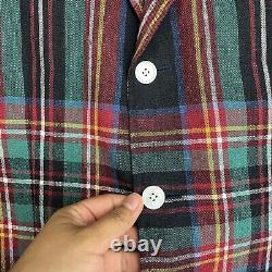 Vintage Polo Ralph Lauren Blazer Jacket Mens 40 Multicolor Plaid Linen Preppy