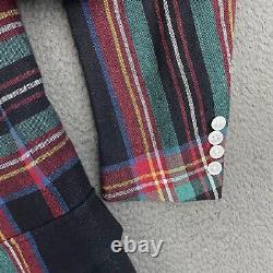 Vintage Polo Ralph Lauren Blazer Jacket Mens 40 Multicolor Plaid Linen Preppy