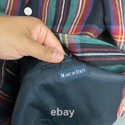 Vintage Polo Ralph Lauren Blazer Jacket Mens 40 Multicolor Plaid Linen Preppy