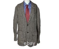 Vintage Polo Ralph Lauren Blazer Jacket SILK LINEN Tan Herringbone Men's 46R