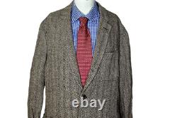 Vintage Polo Ralph Lauren Blazer Jacket SILK LINEN Tan Herringbone Men's 46R