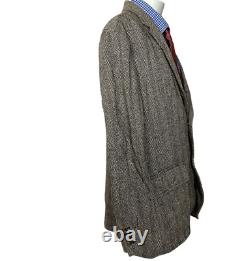 Vintage Polo Ralph Lauren Blazer Jacket SILK LINEN Tan Herringbone Men's 46R
