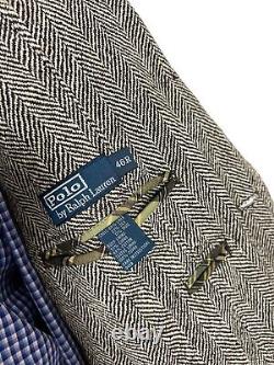 Vintage Polo Ralph Lauren Blazer Jacket SILK LINEN Tan Herringbone Men's 46R