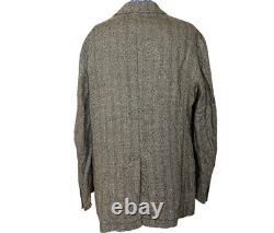 Vintage Polo Ralph Lauren Blazer Jacket SILK LINEN Tan Herringbone Men's 46R