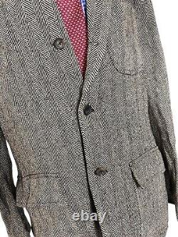 Vintage Polo Ralph Lauren Blazer Jacket SILK LINEN Tan Herringbone Men's 46R