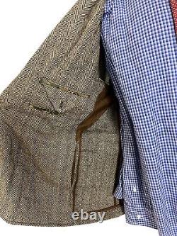 Vintage Polo Ralph Lauren Blazer Jacket SILK LINEN Tan Herringbone Men's 46R