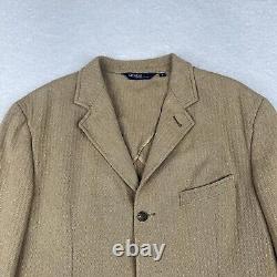 Vintage Polo Ralph Lauren Blazer Mens Large Beige Herringbone Sports Coat Jacket