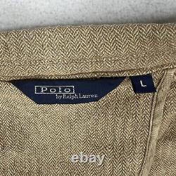 Vintage Polo Ralph Lauren Blazer Mens Large Beige Herringbone Sports Coat Jacket
