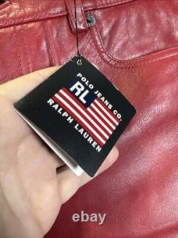Vintage Polo Ralph Lauren Blood Red Leather Trucker Rockstar Pants- 10- Rare
