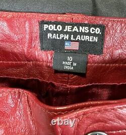 Vintage Polo Ralph Lauren Blood Red Leather Trucker Rockstar Pants- 10- Rare
