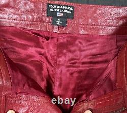 Vintage Polo Ralph Lauren Blood Red Leather Trucker Rockstar Pants- 10- Rare