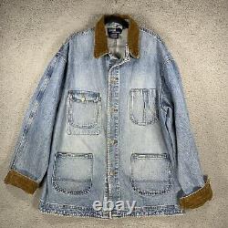 Vintage Polo Ralph Lauren Blue Denim Jacket Corduroy Collar Large Light Wash