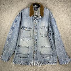 Vintage Polo Ralph Lauren Blue Denim Jacket Corduroy Collar Large Light Wash