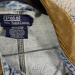 Vintage Polo Ralph Lauren Blue Denim Jacket Corduroy Collar Large Light Wash