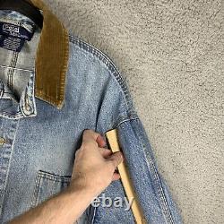 Vintage Polo Ralph Lauren Blue Denim Jacket Corduroy Collar Large Light Wash