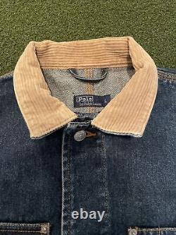 Vintage Polo Ralph Lauren Button Up Corduroy Collar Denim Jacket Mens L MINT