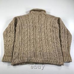 Vintage Polo Ralph Lauren Cardigan Sweater Mens 44 Beige Cable Knit Virgin Wool