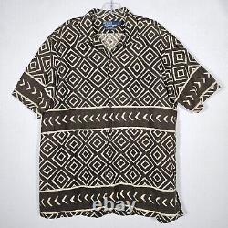 Vintage Polo Ralph Lauren Clayton Mens L Linen Button Shirt Brown Safari Aztec