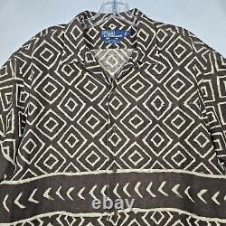 Vintage Polo Ralph Lauren Clayton Mens L Linen Button Shirt Brown Safari Aztec