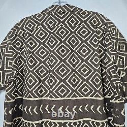 Vintage Polo Ralph Lauren Clayton Mens L Linen Button Shirt Brown Safari Aztec