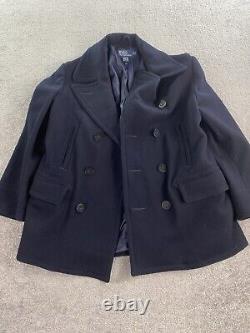 Vintage Polo Ralph Lauren Coat Mens Extra Large Navy Wool Double Breasted Naval