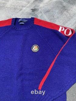 Vintage Polo Ralph Lauren Cookie Patch USA Sweater OG Wool Rare Ski Men's XL