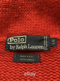 Vintage Polo Ralph Lauren Cookie Wool Pullover Button Knit Sweater Large Red