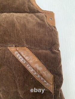Vintage Polo Ralph Lauren Corduroy Down Hunting Vest, Leather Suede Accents M