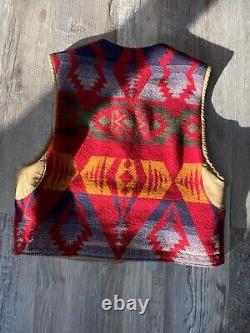 Vintage Polo Ralph Lauren Country Wool Leather Aztec Vest Size M