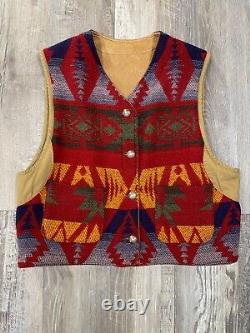 Vintage Polo Ralph Lauren Country Wool Leather Aztec Vest Size M