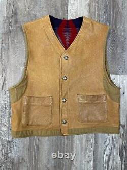 Vintage Polo Ralph Lauren Country Wool Leather Aztec Vest Size M