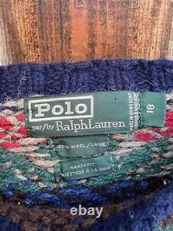 Vintage Polo Ralph Lauren Cowboy Rodeo Hand Knit Wool Boys Sweater 20.5in x 25in