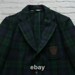 Vintage Polo Ralph Lauren Crest Logo Plaid Wool Blazer Coat Jacket Made in USA