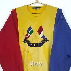Vintage Polo Ralph Lauren Cross Flags Sweatshirt Size Medium 1988 Distressed
