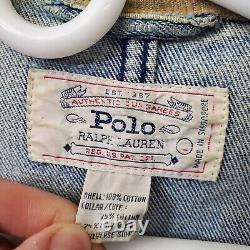 Vintage Polo Ralph Lauren Denim Chore Coat Jacket Game Pouch Distressed Look xxl