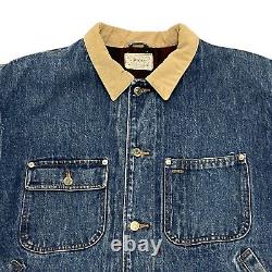 Vintage Polo Ralph Lauren Denim Jacket Mens XL Wool Plaid Lined Made in USA