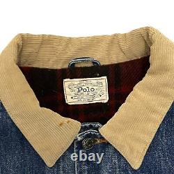 Vintage Polo Ralph Lauren Denim Jacket Mens XL Wool Plaid Lined Made in USA
