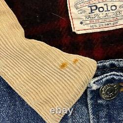 Vintage Polo Ralph Lauren Denim Jacket Mens XL Wool Plaid Lined Made in USA