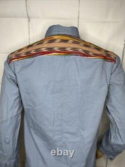 Vintage Polo Ralph Lauren Denim Shirt Aztec Navajo Metal Buttons Retro Men Sz M