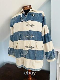 Vintage Polo Ralph Lauren Denim Stripe Lobster Claw Fireman's Jacket USA Men's M