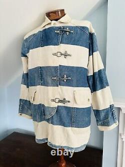 Vintage Polo Ralph Lauren Denim Stripe Lobster Claw Fireman's Jacket USA Men's M