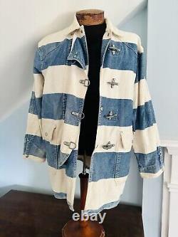 Vintage Polo Ralph Lauren Denim Stripe Lobster Claw Fireman's Jacket USA Men's M