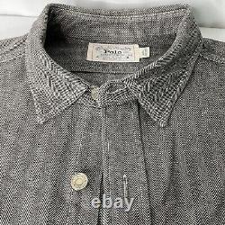 Vintage Polo Ralph Lauren Dungarees Work Shirt 90s Herringbone Metal Buttons USA